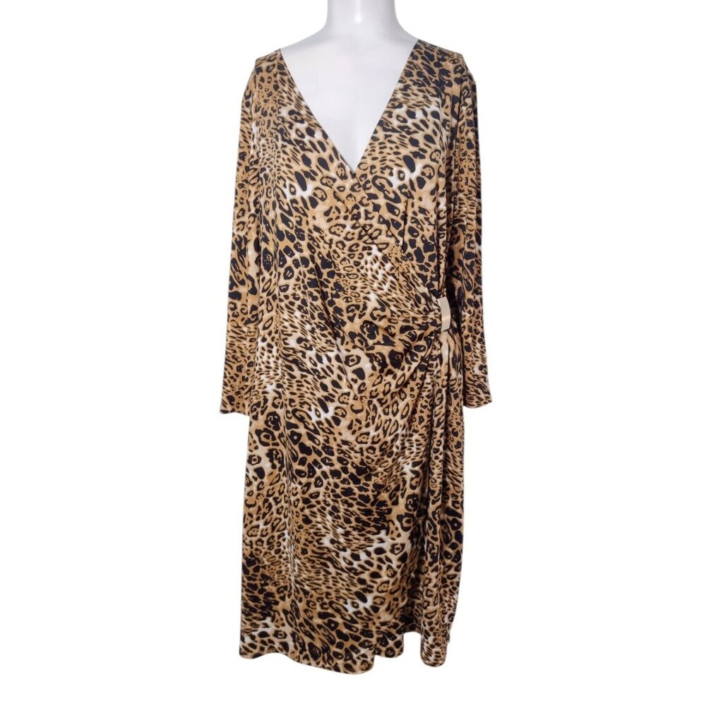 Vtg Glamour Slinky Cheetah Print Surplice Dress 12 Embellished Mob Wife Rock NEW